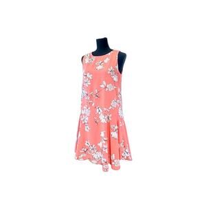 C&E Peach Floral Drop Waist Flounce Dress - Size S